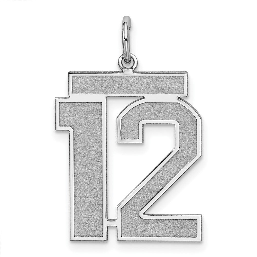 Sterling Silver/Rhodium-plated Satin Number 12 Charm