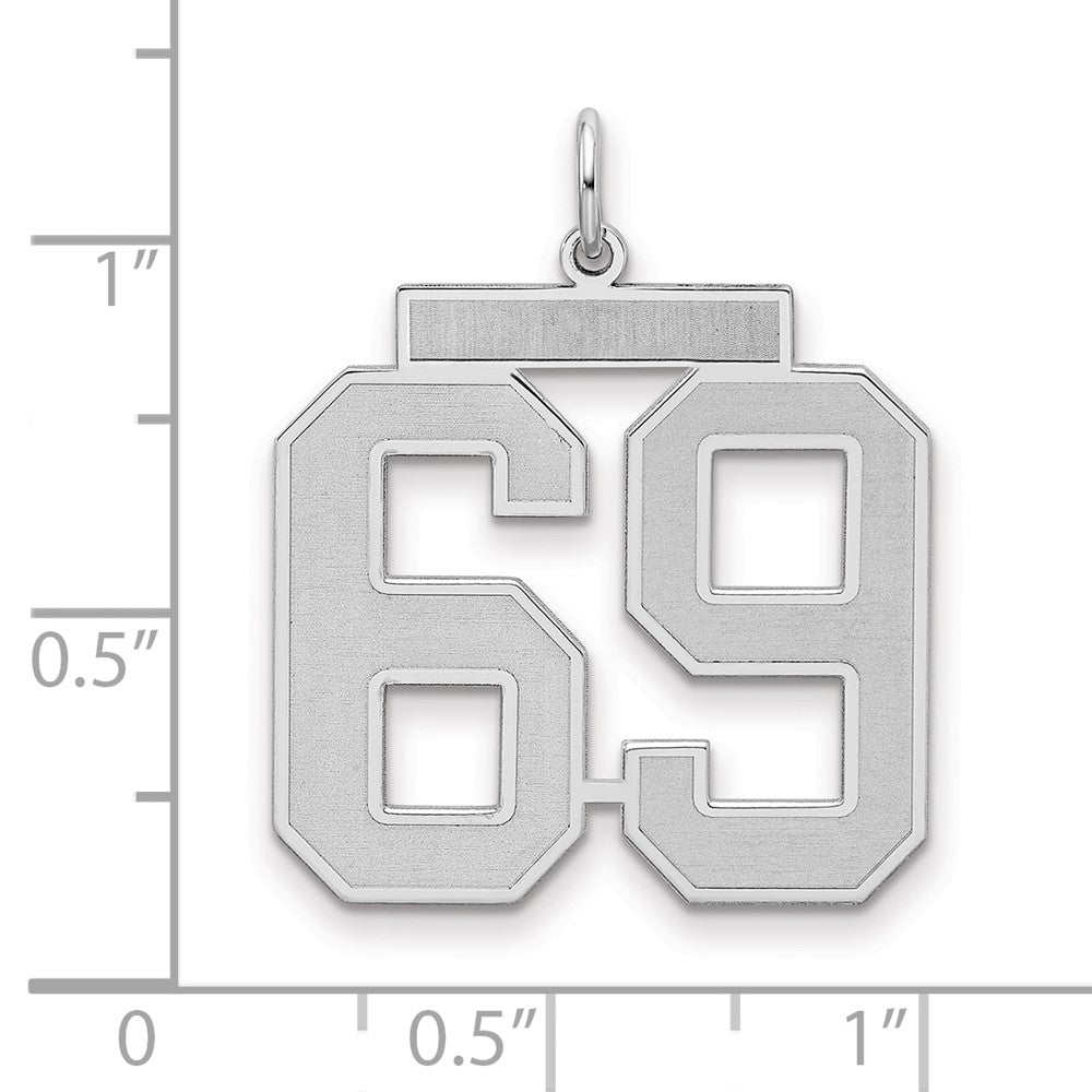 Sterling Silver/Rhodium-plated Satin Number 69 Charm