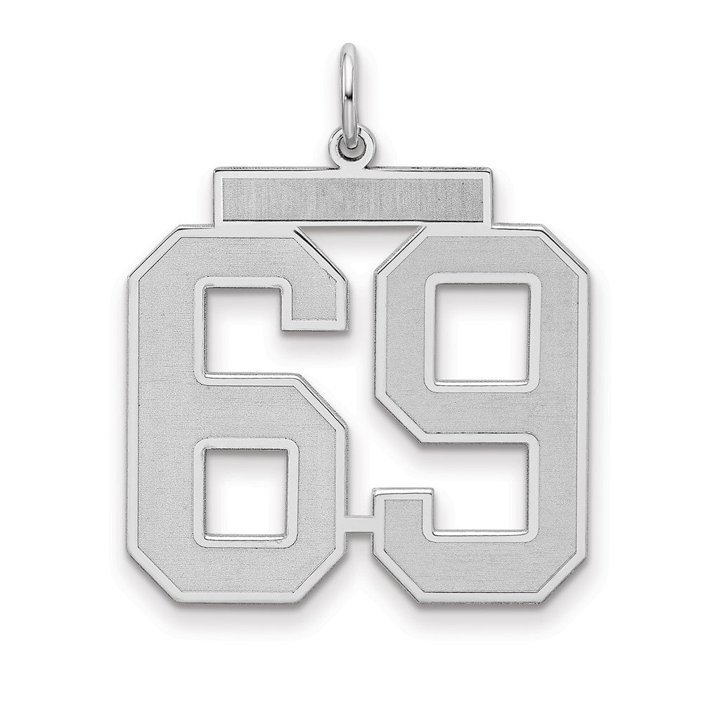 Sterling Silver/Rhodium-plated Satin Number 69 Charm