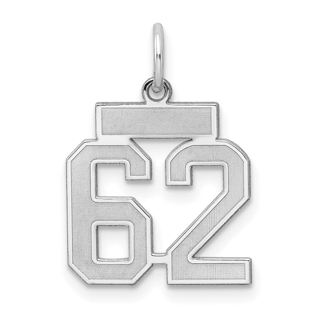 Sterling Silver/Rhodium-plated Satin Number 62 Charm