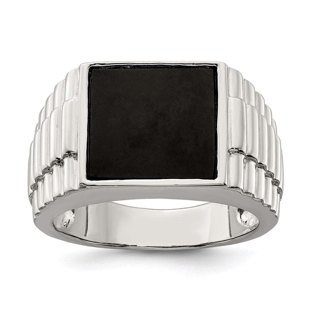 Sterling Silver Rhodium-plated Men's Onyx Ring