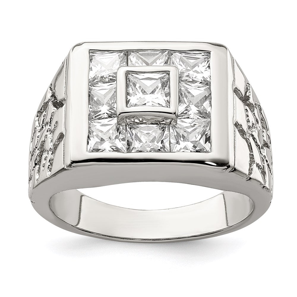 Sterling Silver Rhodium Plated Men's Fashion CZ Ring