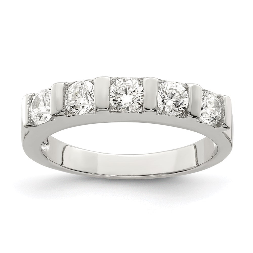 Sterling Silver Rhodium-plated CZ 5-Stone Ring