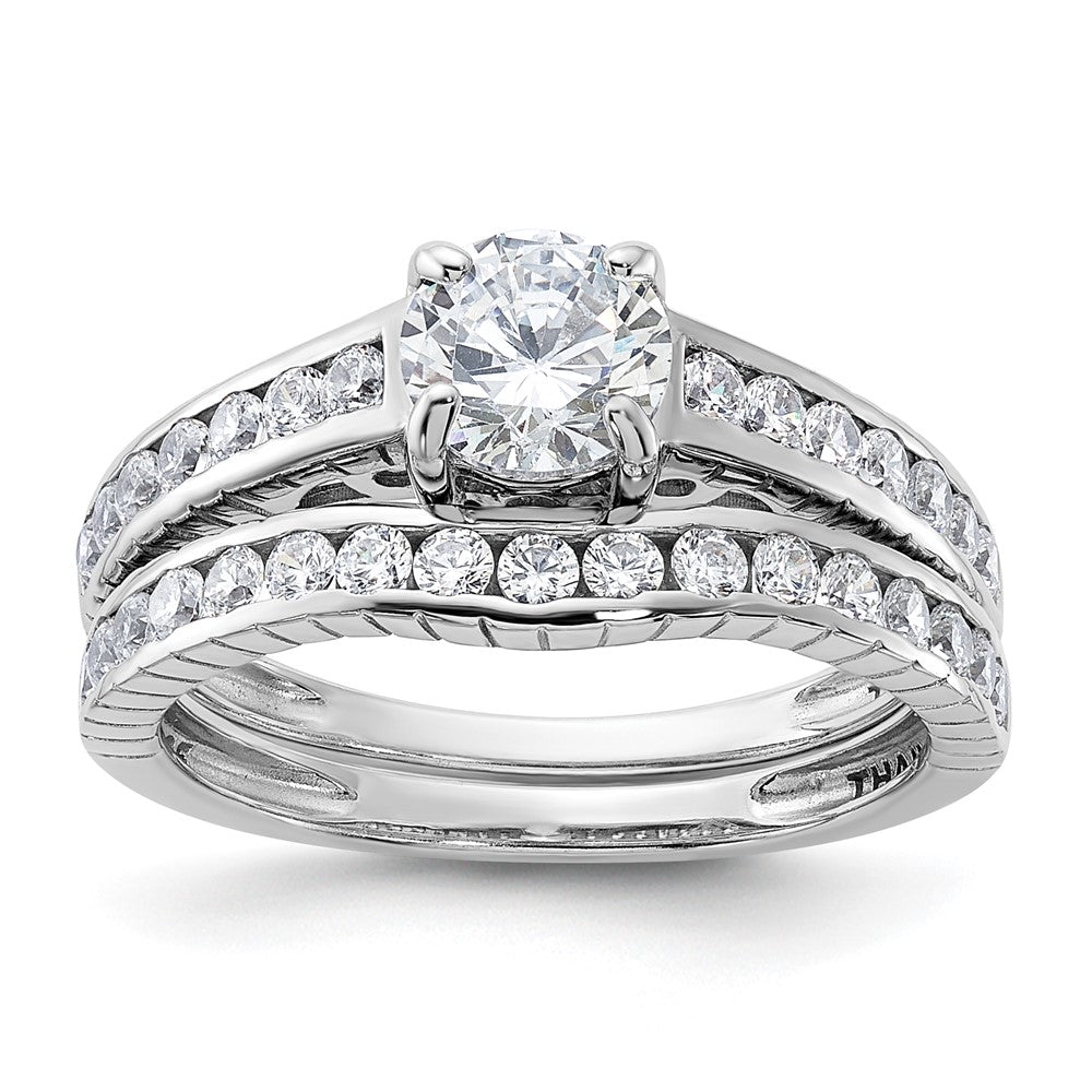 Sterling Silver Rhodium-plated 2-Piece CZ Size 7 Wedding Set Ring