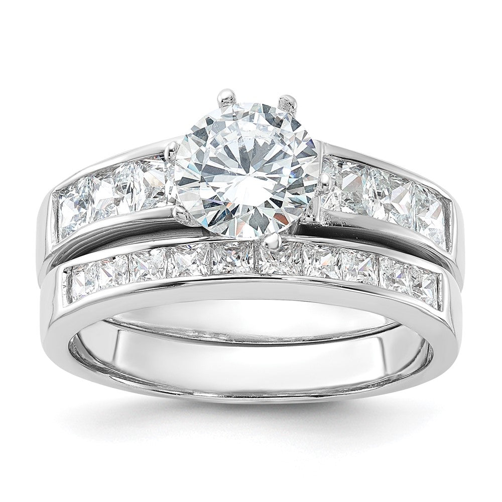 Sterling Silver Rhodium-plated CZ 2 Piece Wedding Ring Set