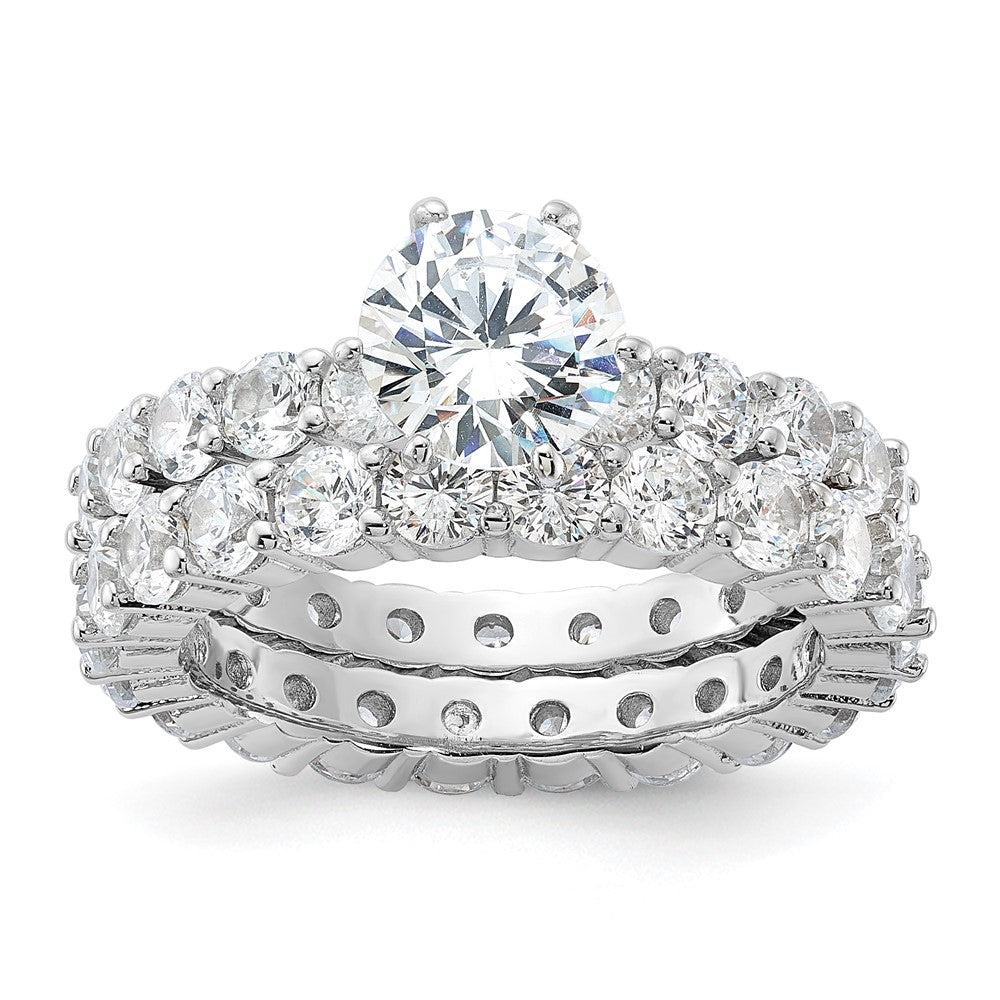 Sterling Silver Rhodium-plated CZ 2 Piece Wedding Set Ring