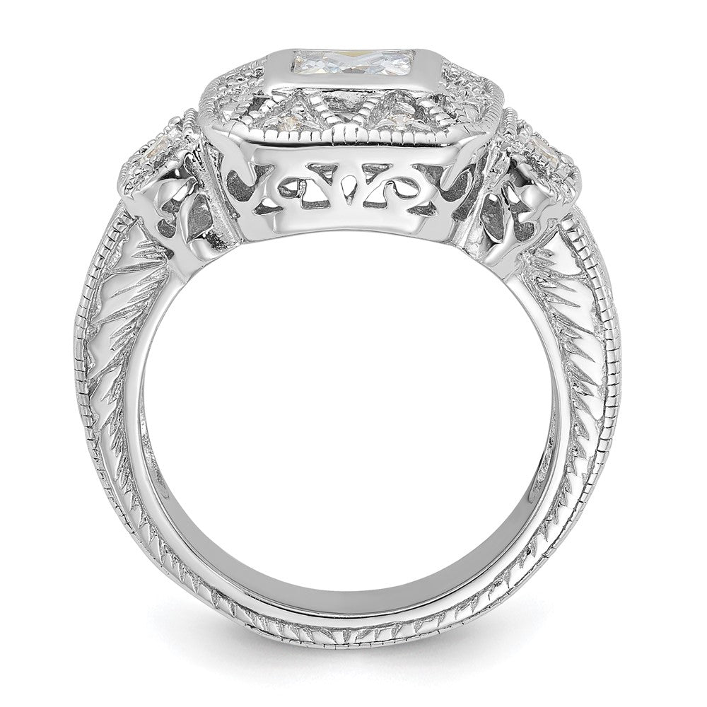 Sterling Silver Rhodium-plated CZ Antique Style Ring