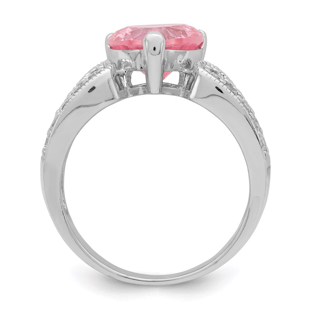 Sterling Silver Rhodium plated Clear CZ and Pink Heart CZ Ring