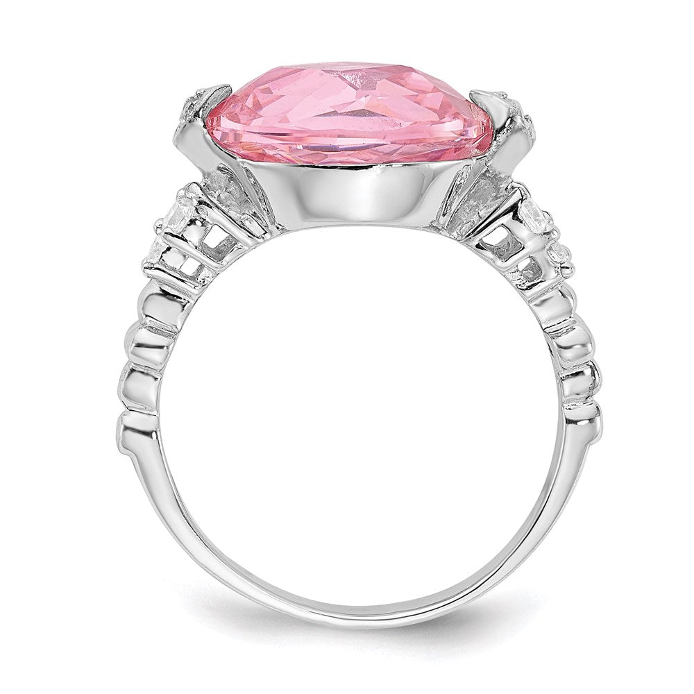 Sterling Silver Rhodium-plated Pink and Clear CZ Ring