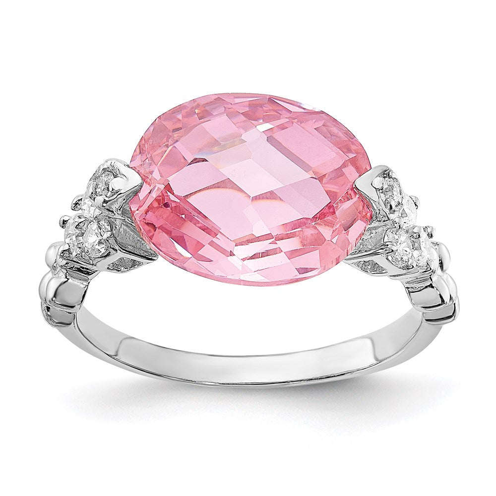 Sterling Silver Rhodium-plated Pink and Clear CZ Ring