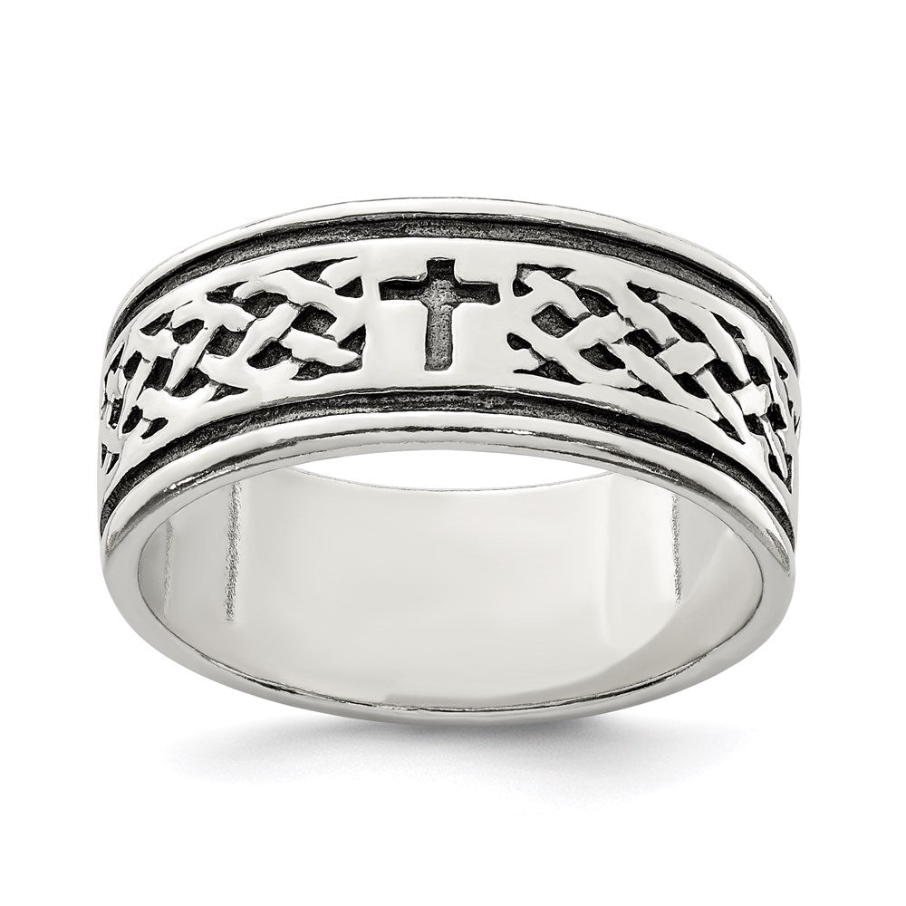 Sterling Silver Cross & Weave Design Ring