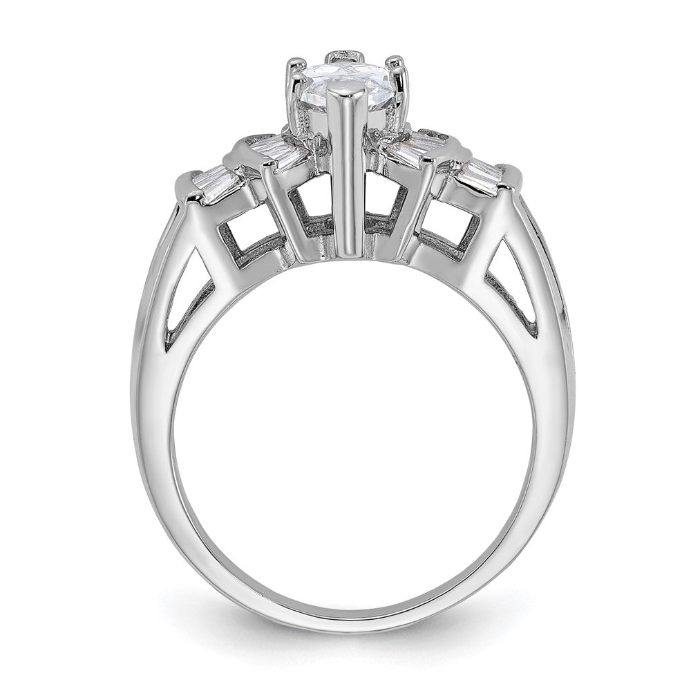 Sterling Silver Rhodium-plated Marquise Shape Center CZ Ring