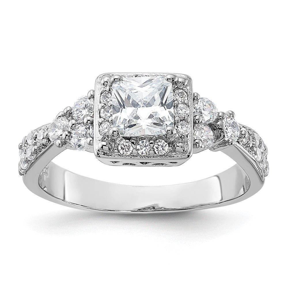 Sterling Silver Rhodium-plated Square CZ Ring