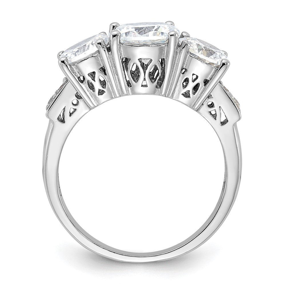 Sterling Silver Rhodium-plated 3 Stone CZ Ring