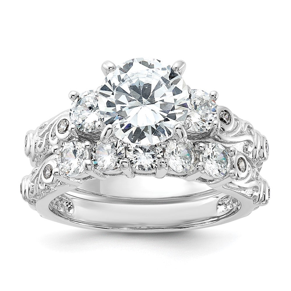 Sterling Silver Rhodium-plated 2-piece CZ Wedding Ring