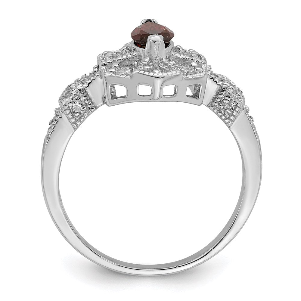 Sterling Silver Rhodium-plated Dark Red Marquise CZ Ring