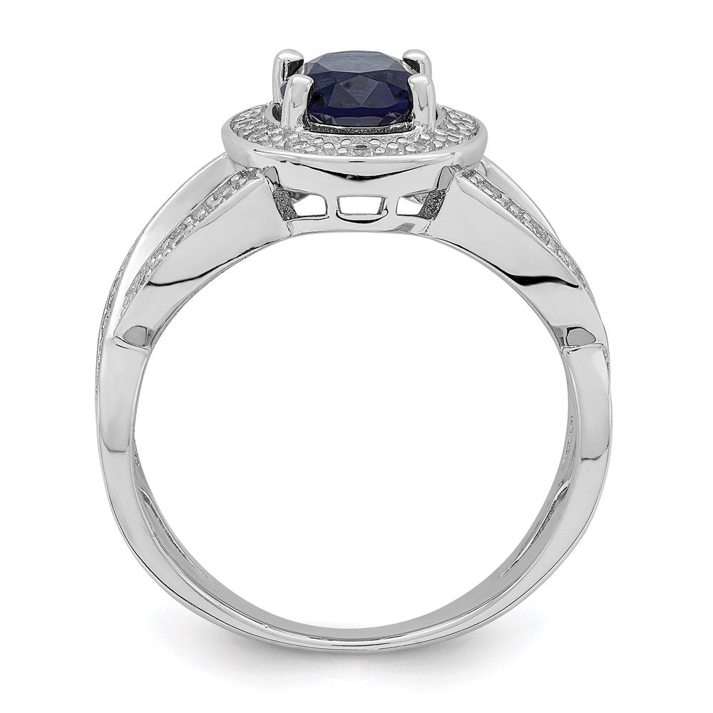 Sterling Silver Rhodium plated Dark Blue Glass & CZ Ring