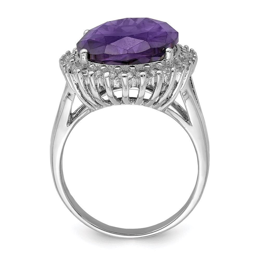 Sterling Silver Rhodium-plated Purple & Clear CZ Ring