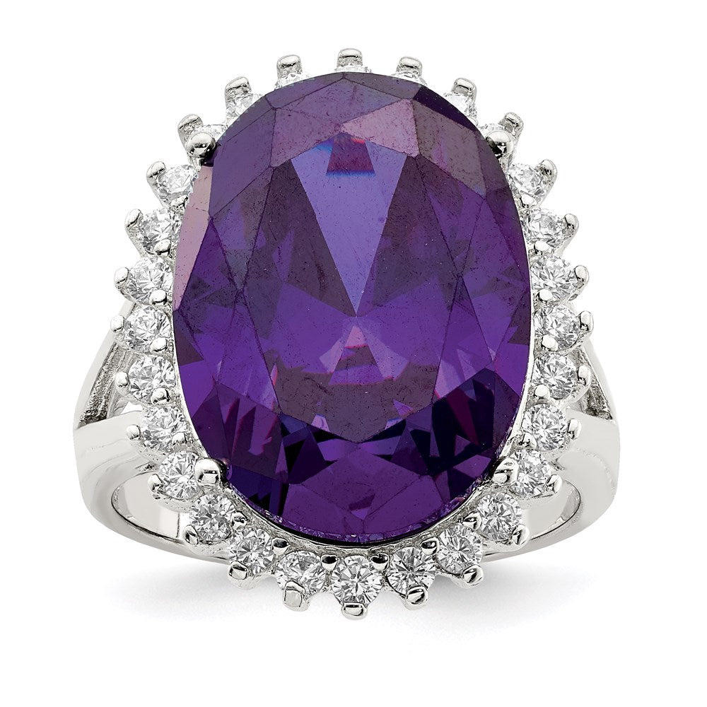 Sterling Silver Rhodium-plated Purple & Clear CZ Ring