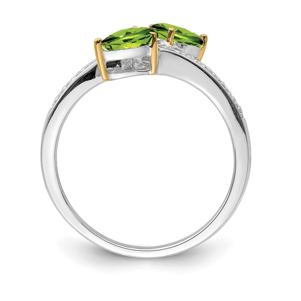 Brilliant Gemstones Sterling Silver with 14K Accent Rhodium-plated Peridot and Diamond Ring