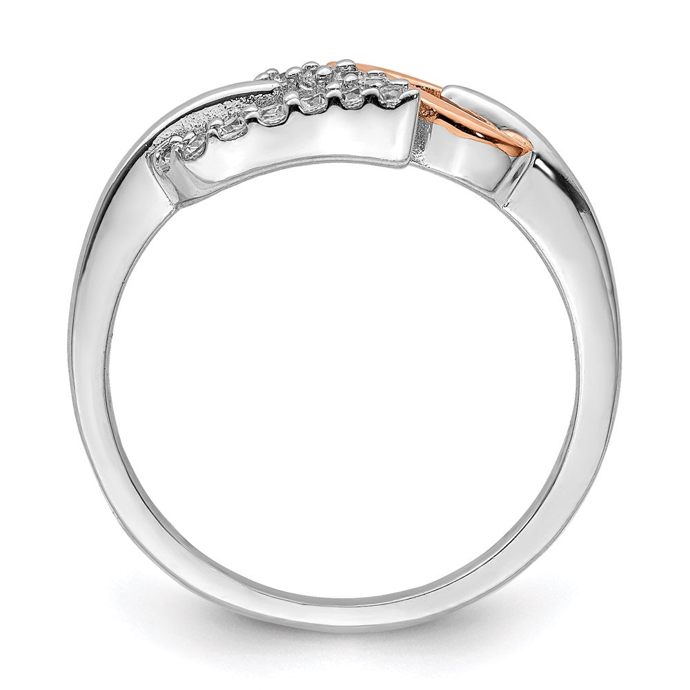 Sterling Silver & Rose Vermeil Polished CZ Leaves Ring