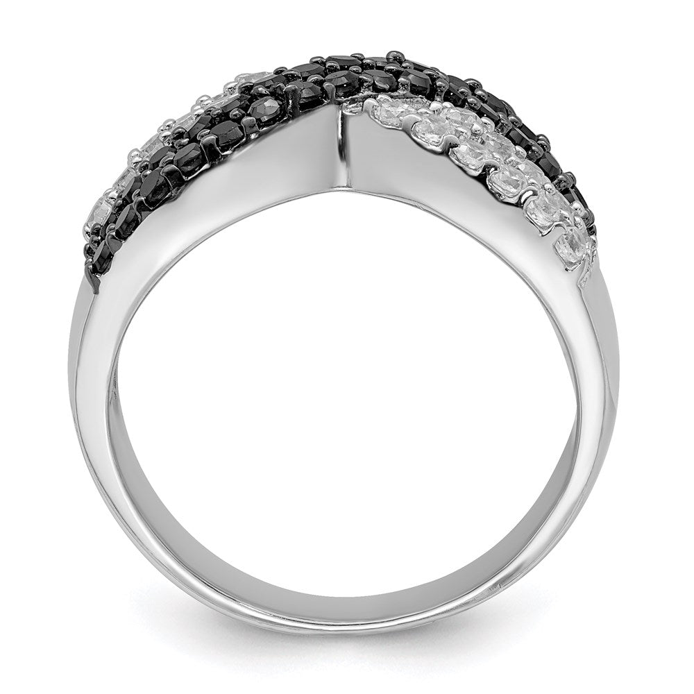 Sterling Silver Rhodium Black and Clear CZ X Ring