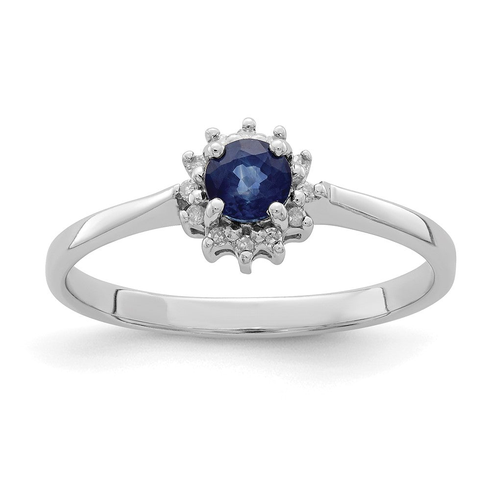 Sterling Silver Rhodium-plated Sapphire & Diamond Ring