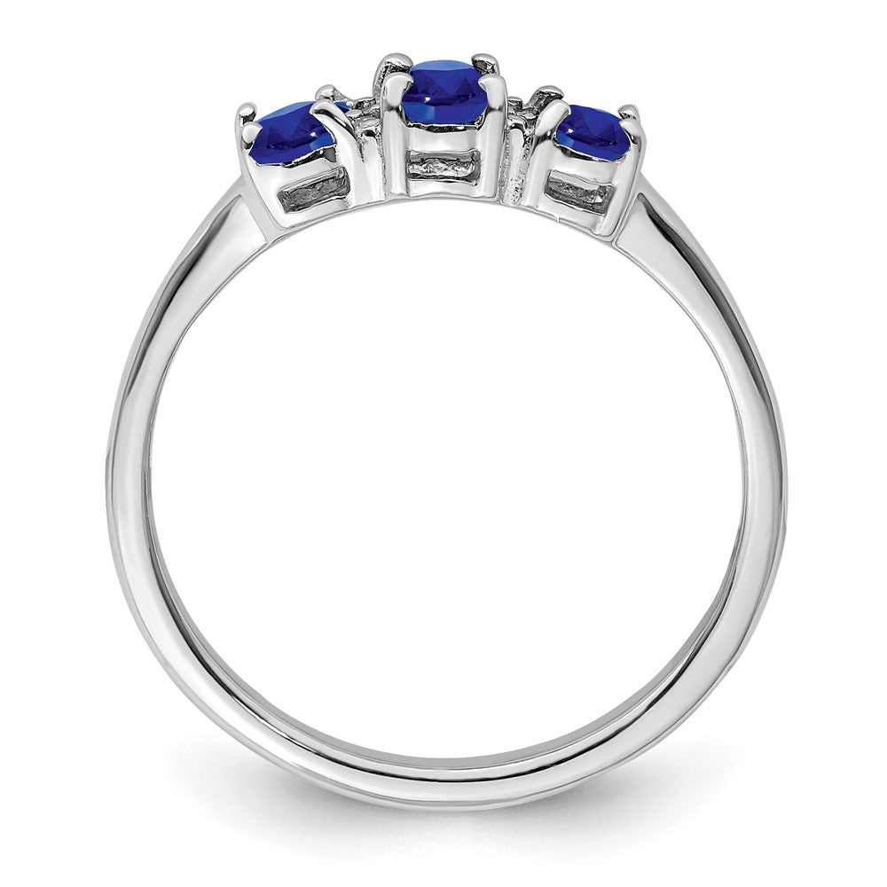 Sterling Silver Rhodium 3 Oval Sapphire & Diamond Ring