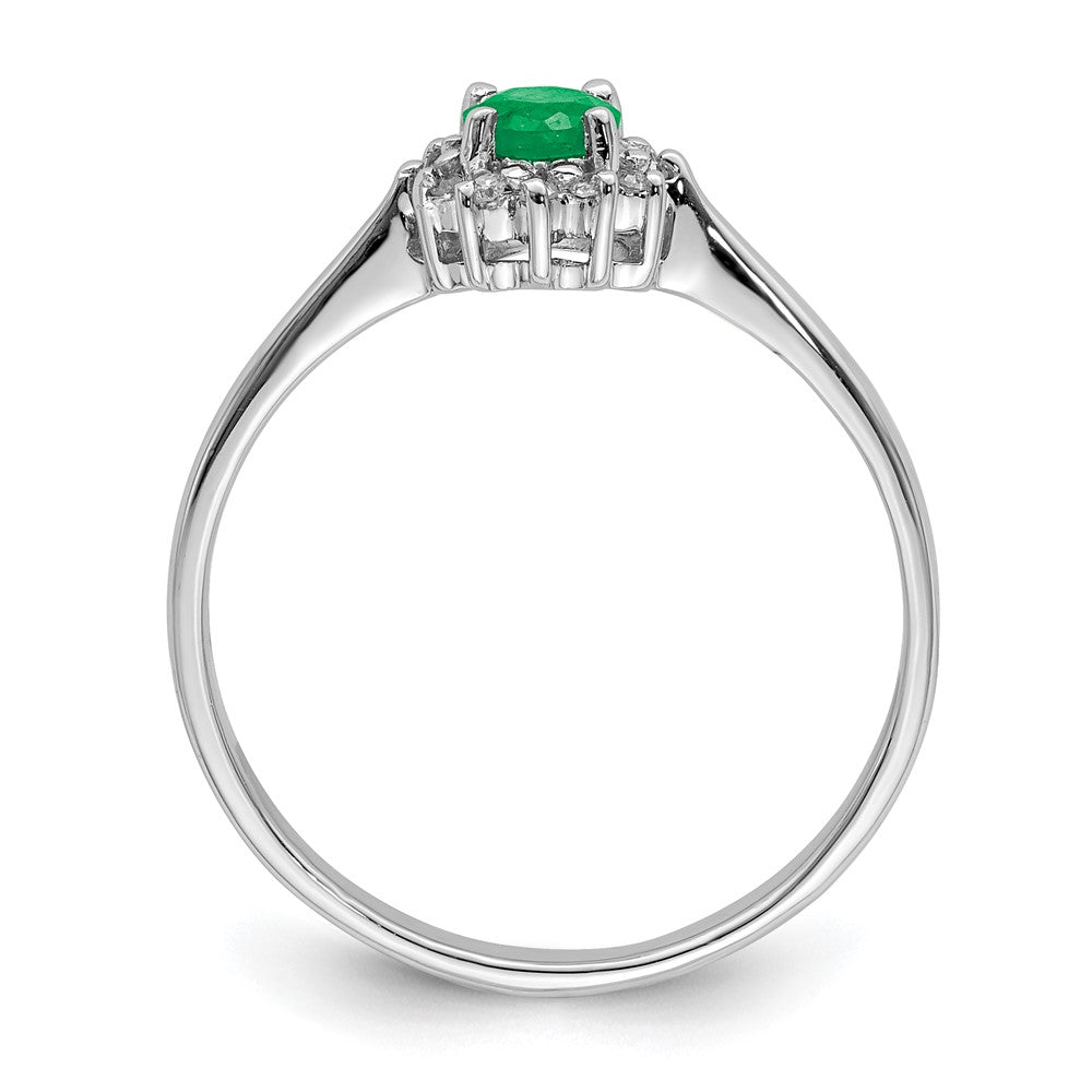 Sterling Silver Rhodium-plated Round Emerald & Diamond Ring