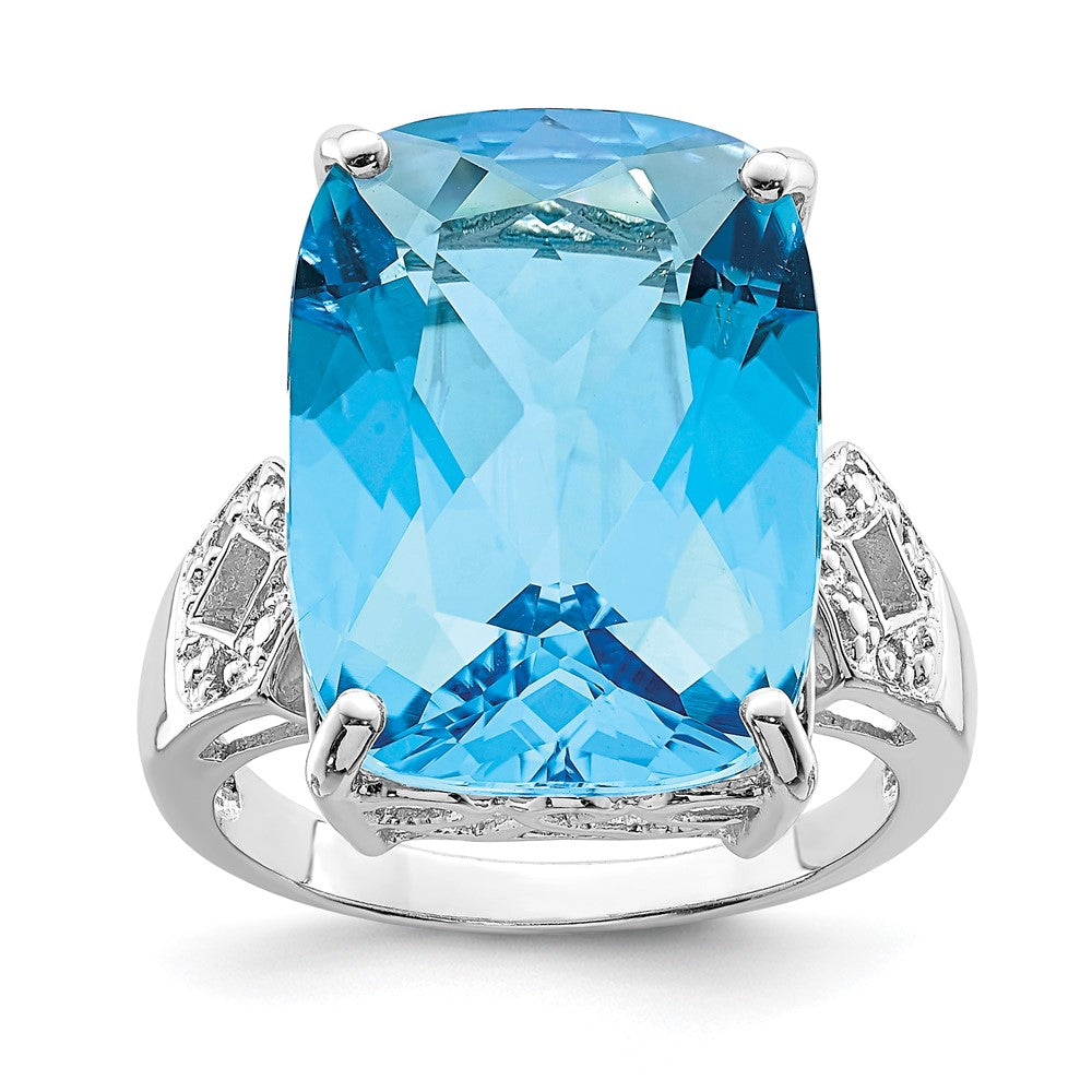 Sterling Silver Rhodium Blue Topaz & Diam. Ring