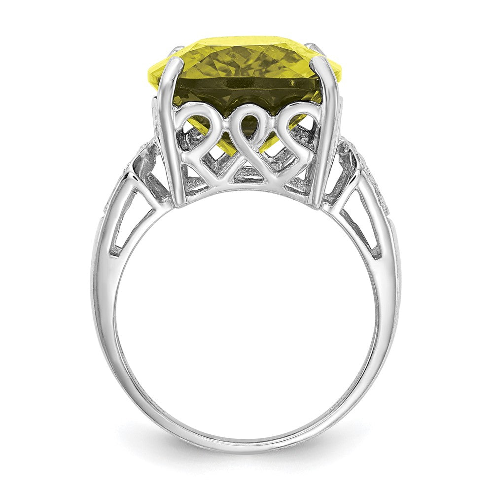 Sterling Silver Rhodium Lemon Quartz & Diam. Ring