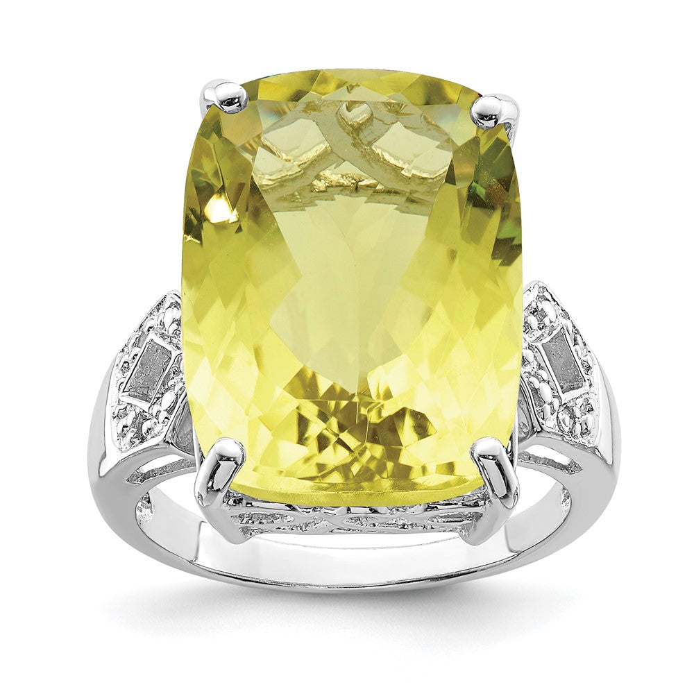 Sterling Silver Rhodium Lemon Quartz & Diam. Ring