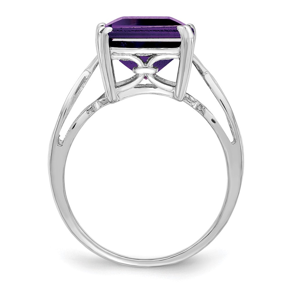 Sterling Silver Rhodium-plated Octagonal Amethyst Ring