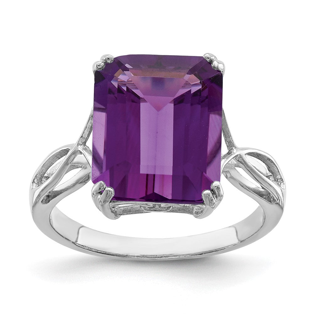 Sterling Silver Rhodium-plated Octagonal Amethyst Ring