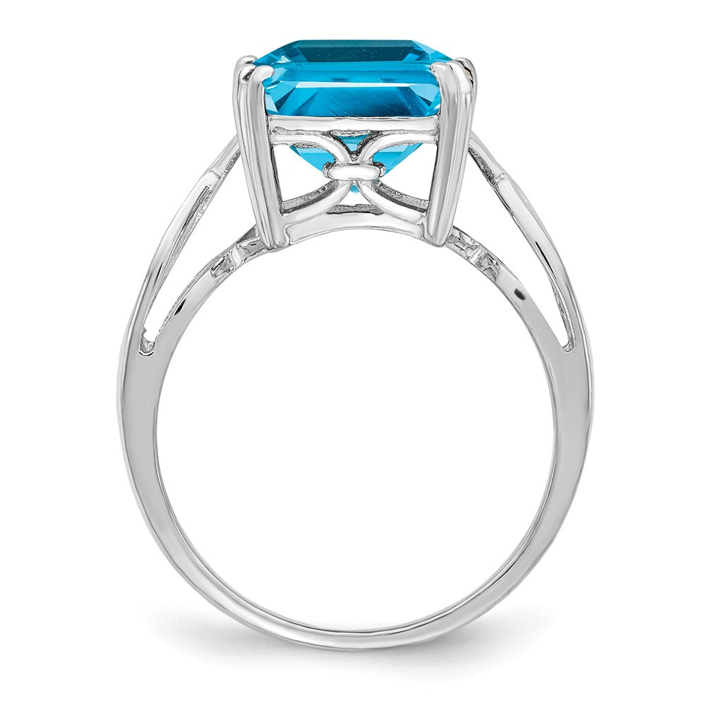 Sterling Silver Rhodium Octagonal Blue Topaz Ring