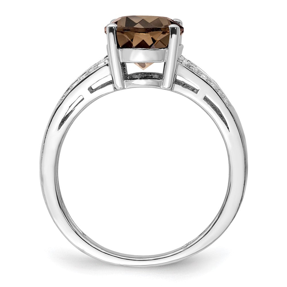 Sterling Silver Rhodium Diam. & Oval Smoky Quartz Ring