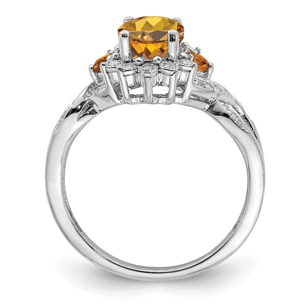 Sterling Silver Rhodium Diam. & Oval Whiskey Quartz Ring