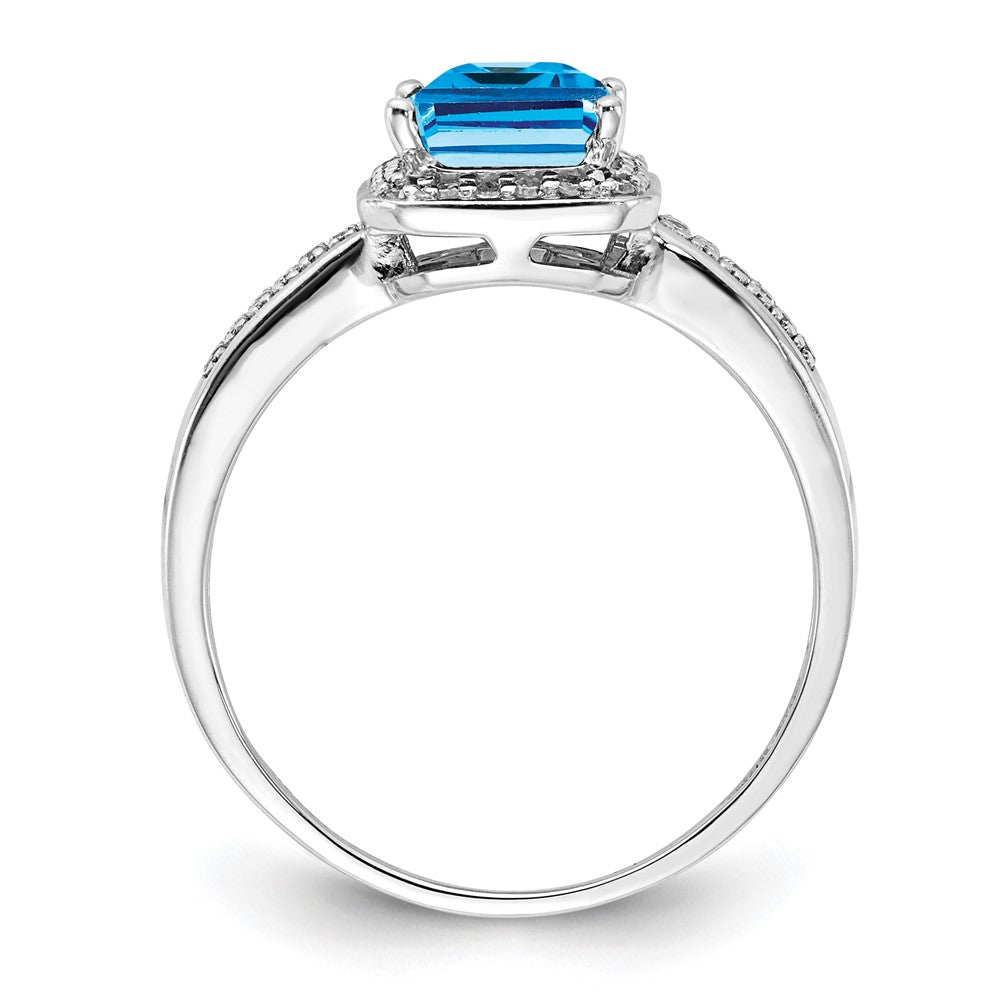 Sterling Silver Rhodium Blue Topaz & Octagonal Diam. Ring