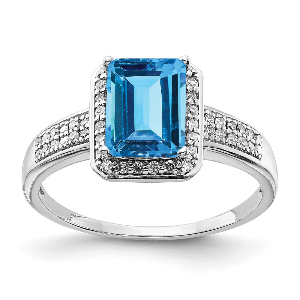 Sterling Silver Rhodium Blue Topaz & Octagonal Diam. Ring