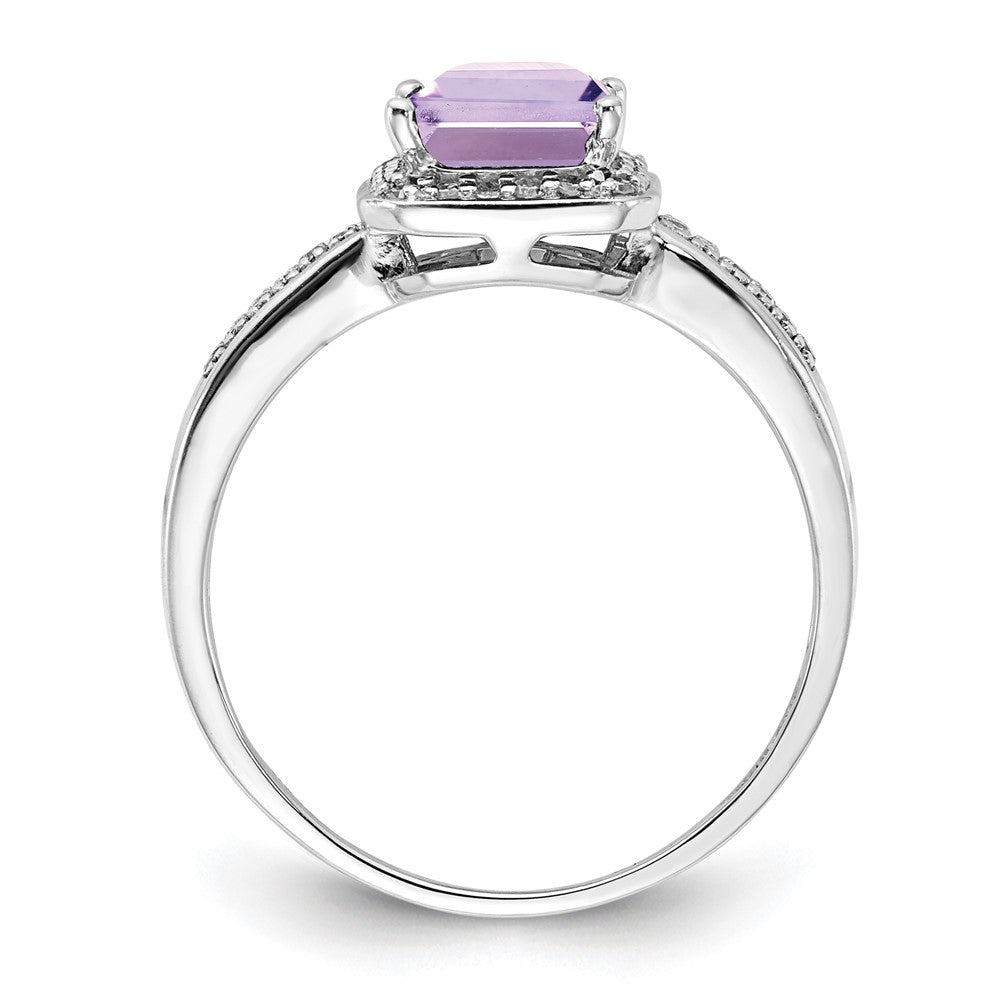 Sterling Silver Rhodium Diam. & Pink Quartz Ring