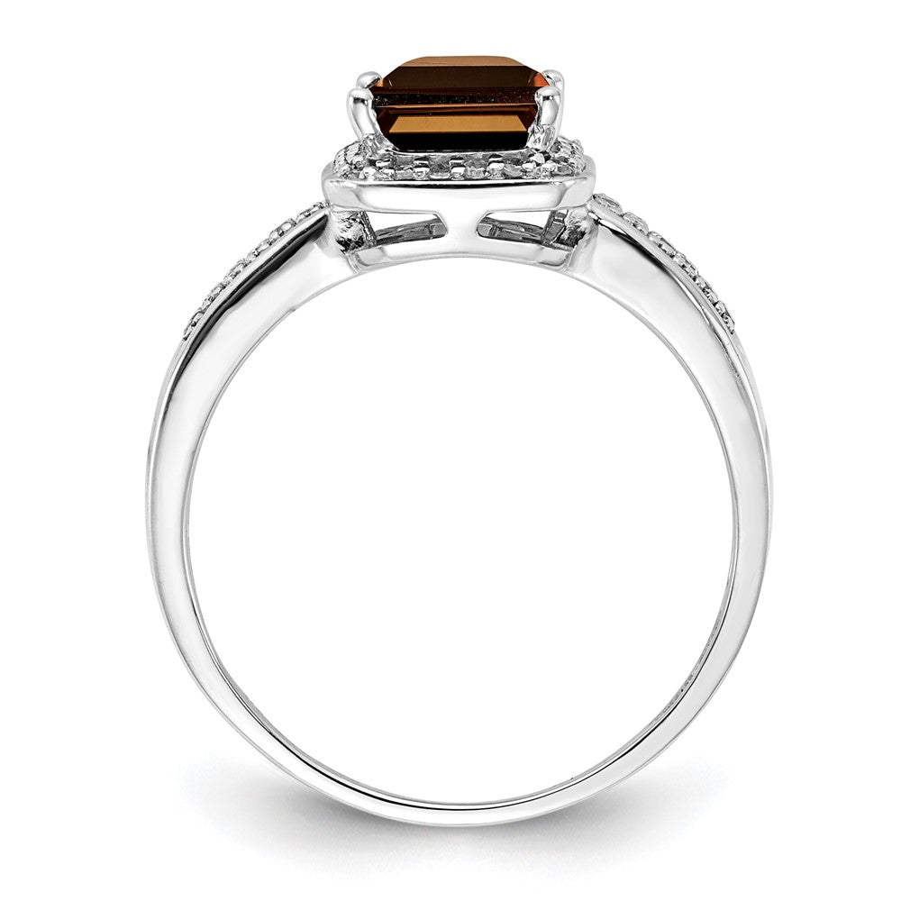 Sterling Silver Rhodium Diam. & Octagonal Smoky Quartz Ring
