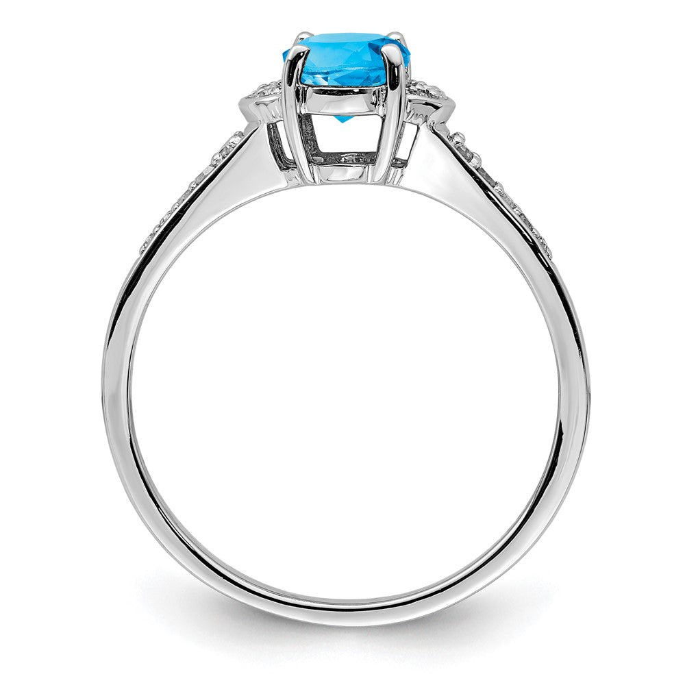 Sterling Silver Rhodium Oval Blue Topaz & Diam. Ring