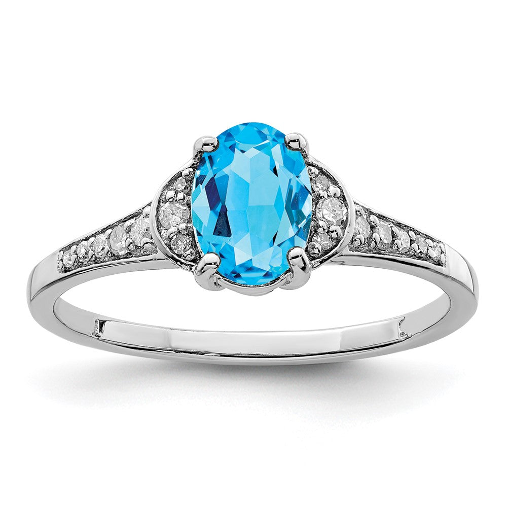 Sterling Silver Rhodium Blue Topaz & Diam. Ring