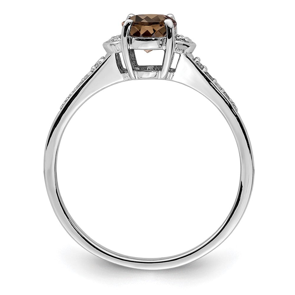 Sterling Silver Rhodium Oval Smoky Quartz & Diam. Ring