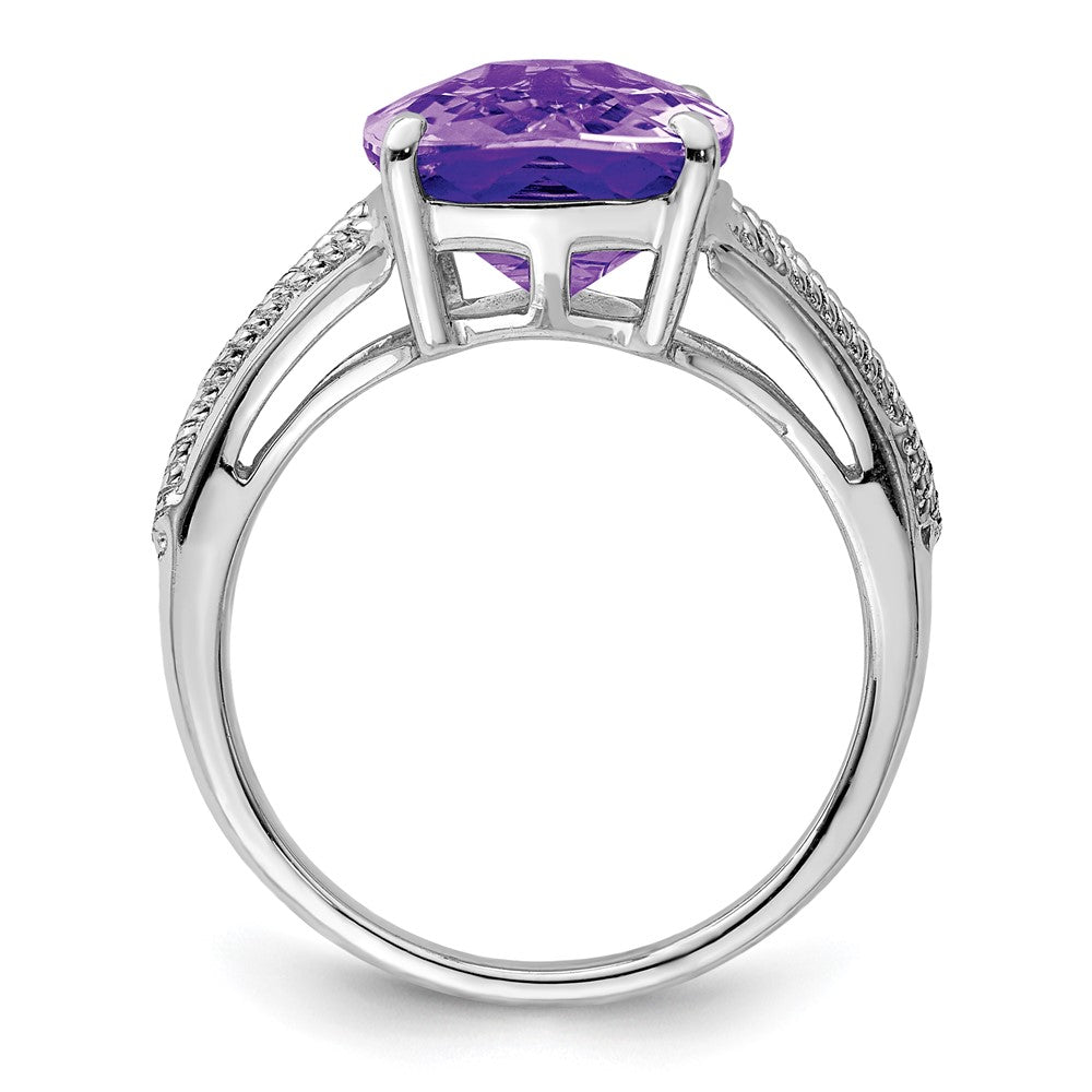 Sterling Silver Rhodium-plated Checker-Cut Amethyst Ring