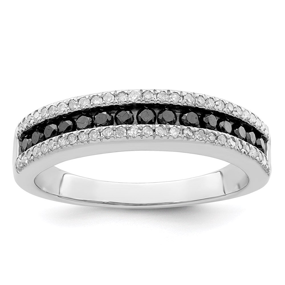 White Night Sterling Silver Rhodium-plated Black and White Diamond Band