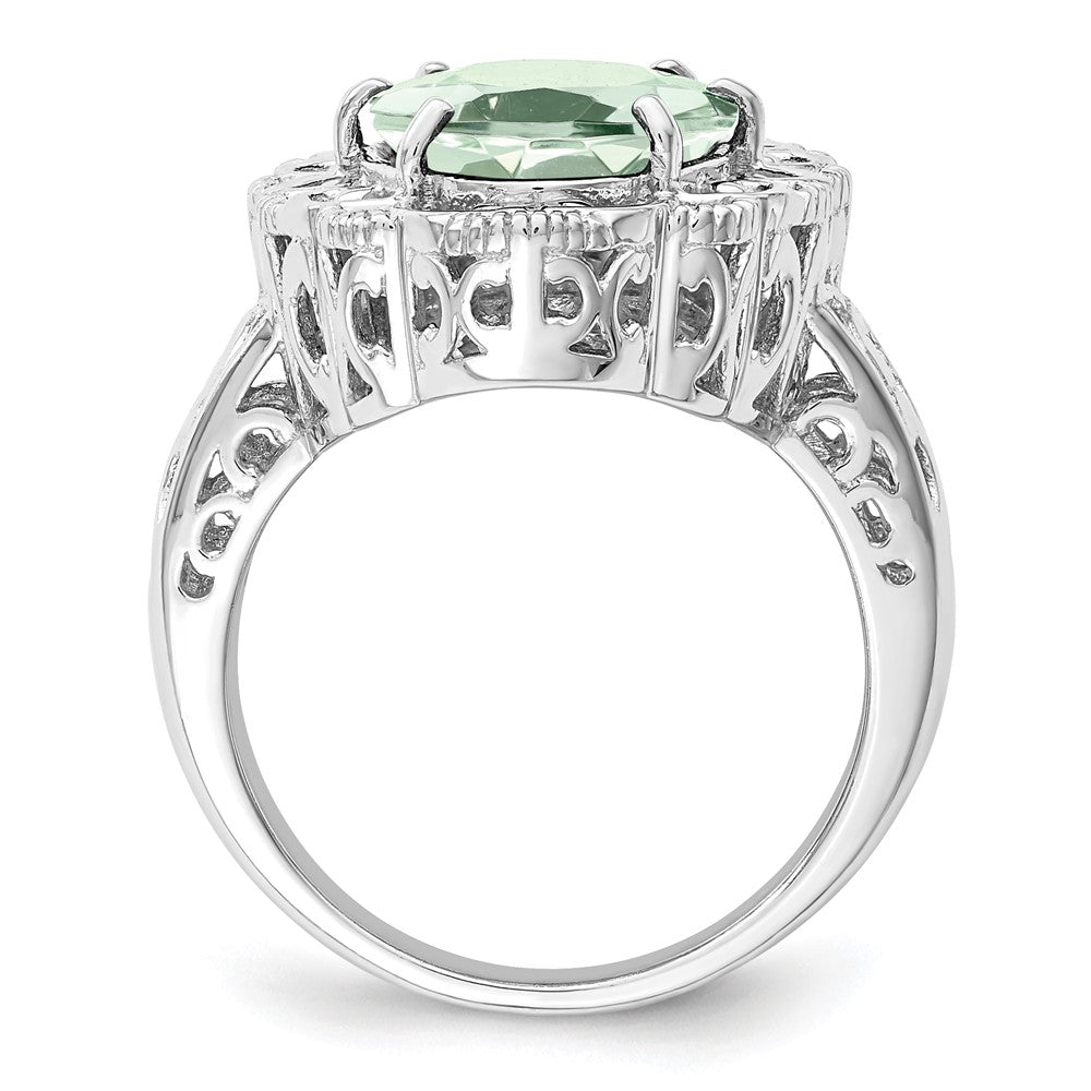 Sterling Silver Rhodium Oval Green Quartz Ring