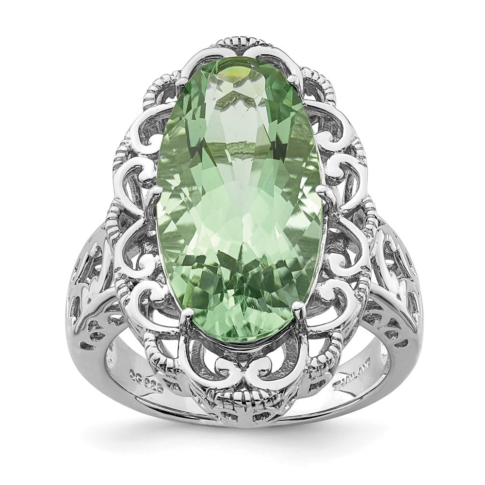 Sterling Silver Rhodium Green Quartz Ring