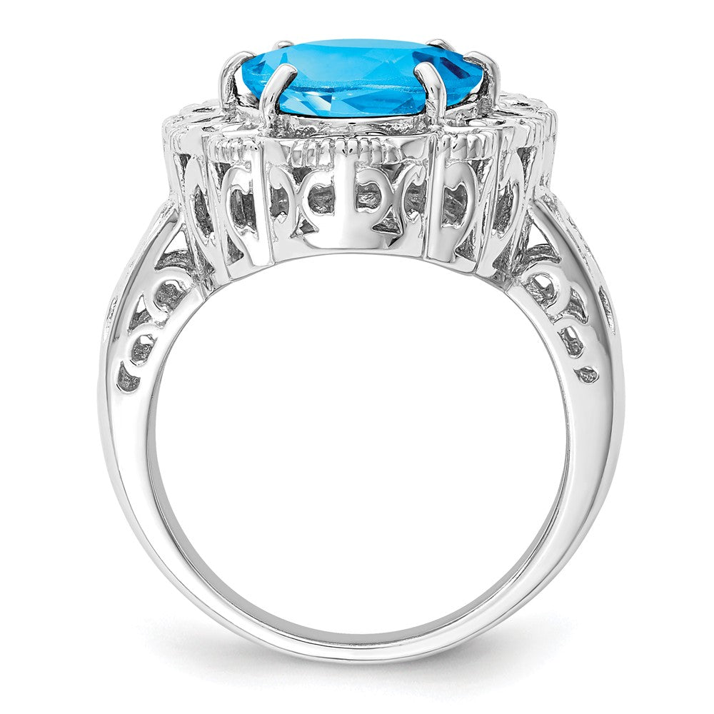 Sterling Silver Rhodium Oval Blue Topaz Ring