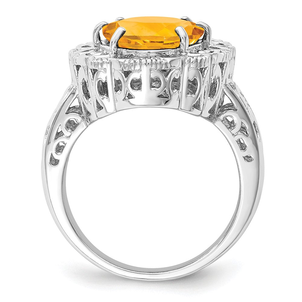 Sterling Silver Rhodium Oval Citrine Ring